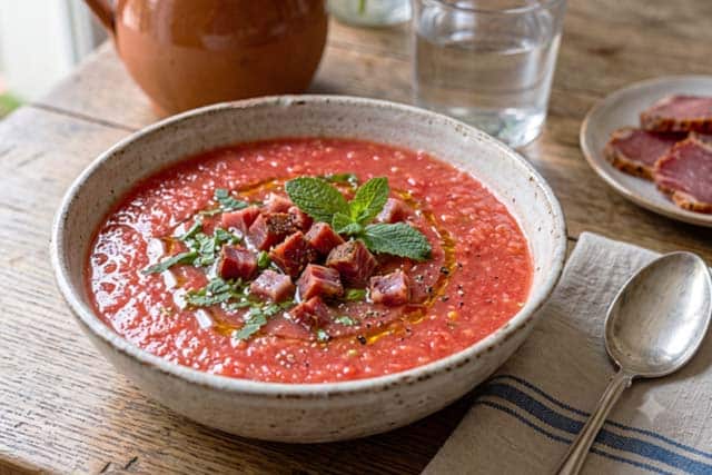 gazpacho de sandía con lomo